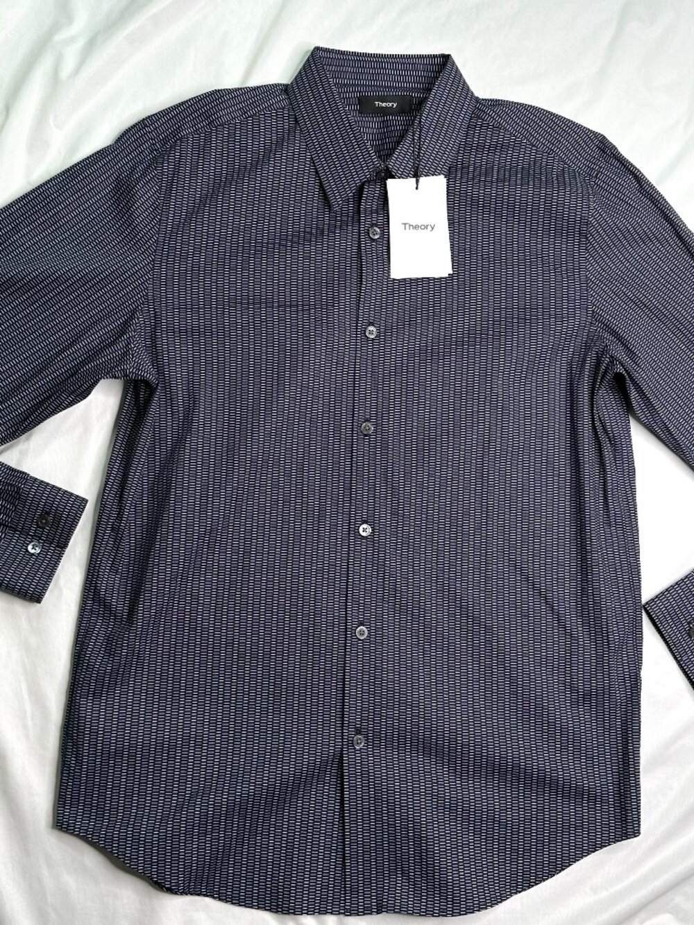 Theory Irving Shirt Mens Medium Black Dash Print Long Sleeve Button Up Casual